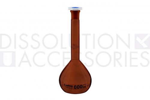 PSVOLFLK-06A-Dissolution-Accessories-Volumetric-Flask-600mL-Amber-Glass-Temperature-@20°C-Class A