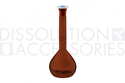 PSVOLFLK-06A-Dissolution-Accessories-Volumetric-Flask-600mL-Amber-Glass-Temperature-@20°C-Class A